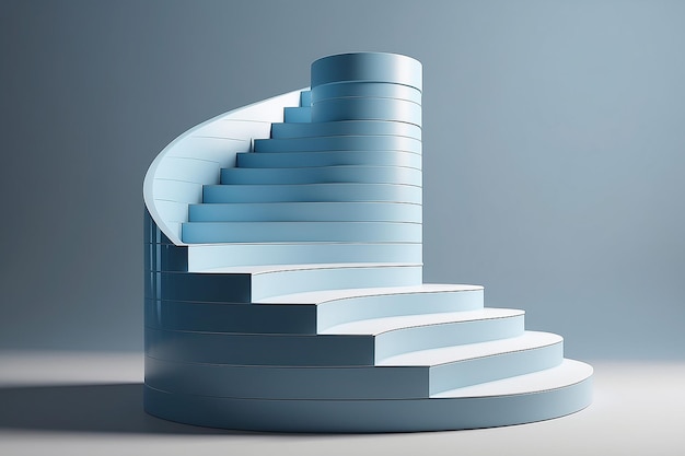 Question mark on cylinder shape stairway stage 3d render