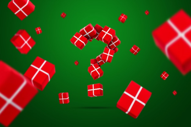 Question mark of gifts on green 