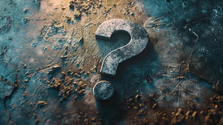 Question mark graphic on textured background