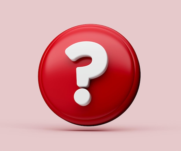 Question mark icon on red background with shadow 3d illustration