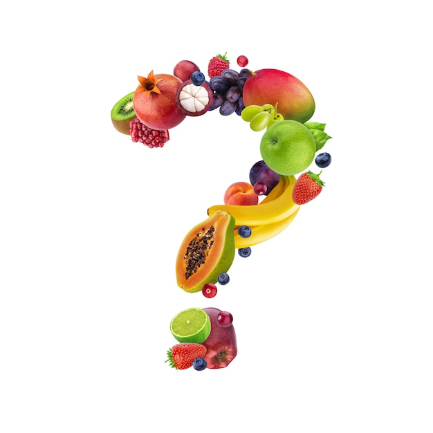 Question mark made of different fruits and berries