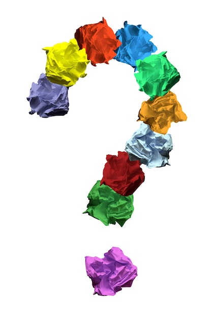 Question mark made with colorful crumpled papers confusion concept