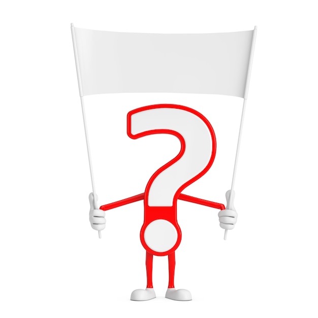 Question Mark Sign Cartoon Character Person Mascot and Empty White Blank Banner with Free Space for Your Design 3d Rendering