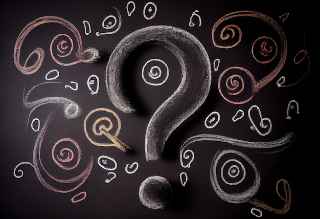 Question marks chalk drawing on blackboard background Generate Ai