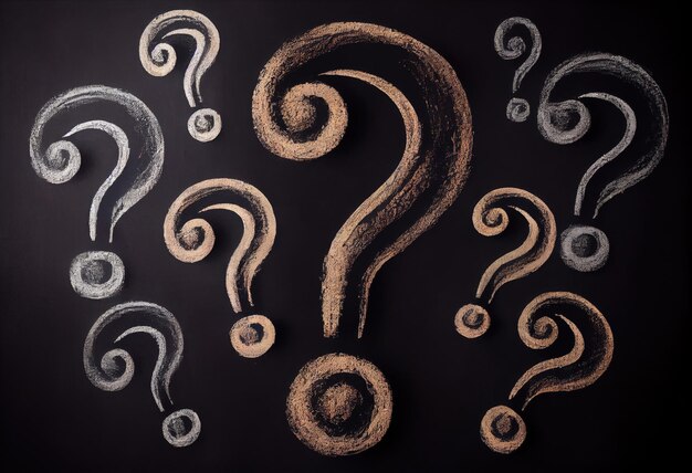 Question marks chalk drawing on blackboard background Generate Ai