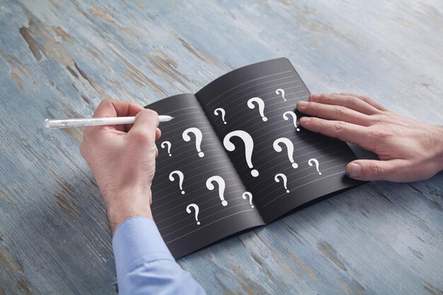 Question marks on notepad Business concept