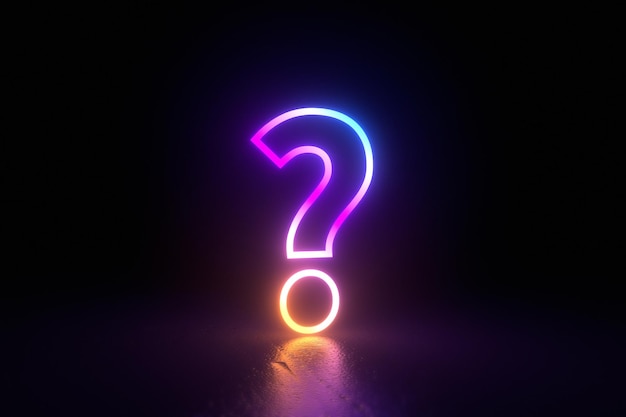 question symbol character neon  isolated reflection illustration 3d render. 3D Illustration