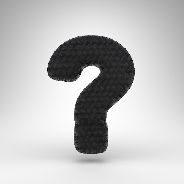 Question symbol on white background. Black carbon fiber 3D rendered sign with carbon thread texture.