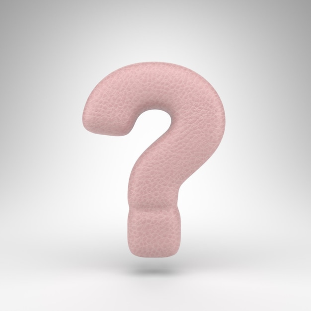 Question symbol on white background. Pink leather 3D rendered sign with skin texture.