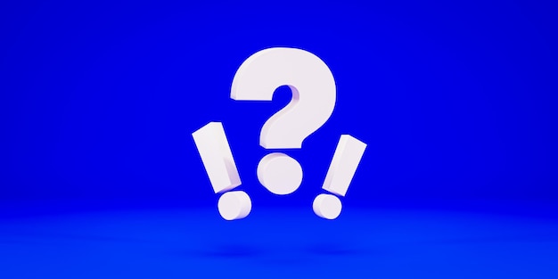 question and two exclamations mark on blue background 3d rendering