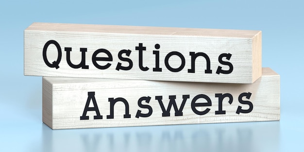 Questions answers words on wooden blocks 3D illustration