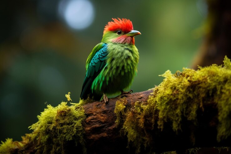 Photo quetzal bird perched on a mossy forest tree