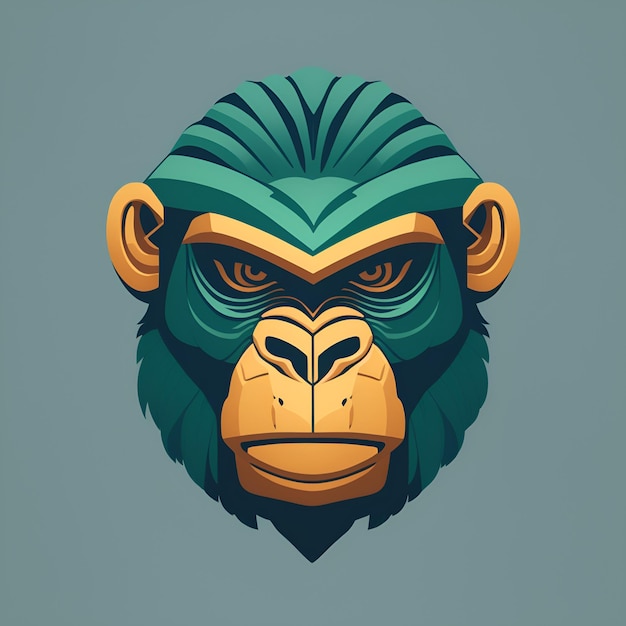 Quetzalcoatl gorilla head symmetrical flat icon design AI generated