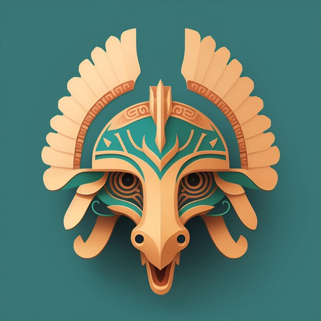 Quetzalcoatl hoofd symmetrisch plat icoon ontwerp Ai gegenereerd