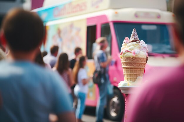 Queue Lot Of People In The Ice Cream Truck Soncept Ice Cream Truck Queue Benefits Of Queuing Flavors Offered Cost Of Treats