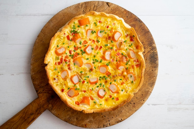 Quiche op Franse wijze met surimi van ei en krab