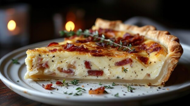 Quiche on Plate With Candle in Background