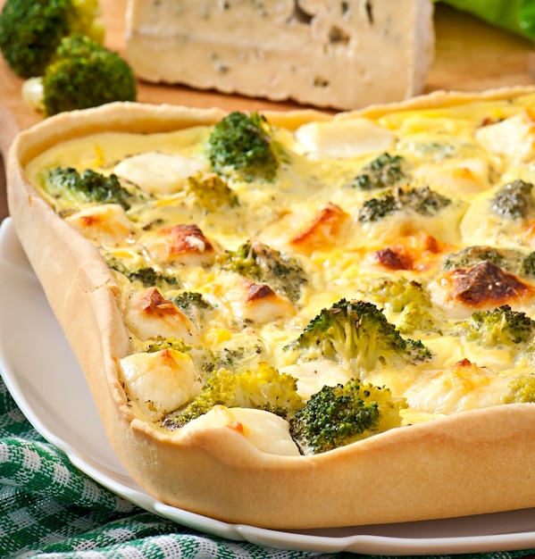 Quiche with broccoli and feta cheese