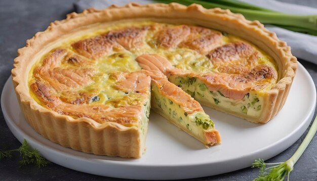 quiche with leek and a salmon