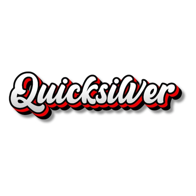 Quicksilver Text 3D Silver Red Black White Background Photo JPG