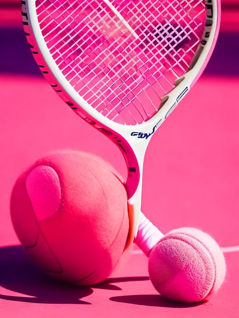 Photo quiero generar una raqueta de tenis destinada a pre adolescentes de color rosa con brillos y que ten