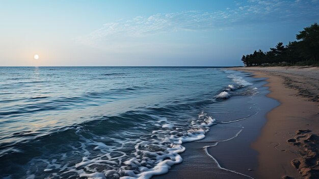 A quiet beachside view at sunset