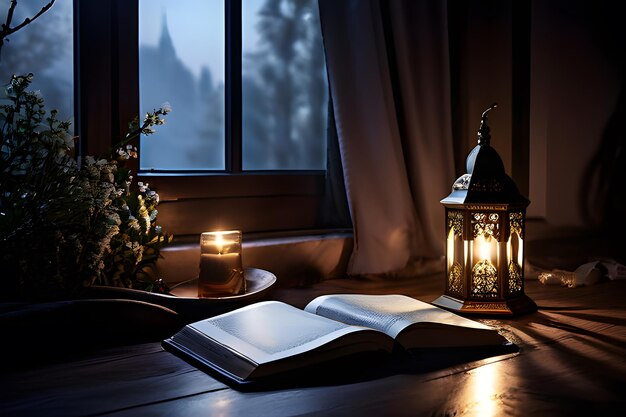 Quiet Corner for Ramadan Reflection Prayer Mat Quran and Soft Moonlight