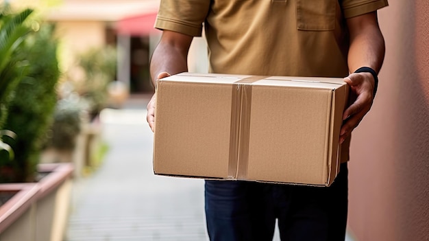 In a quiet suburban neighborhood a courier approaches a doorstep carrying a package filled with anticipation Their uniform bears the emblem of a trusted delivery service Generated by AI