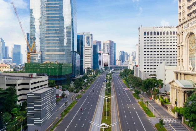 Quiet traffic on Sudirman street during quarantine