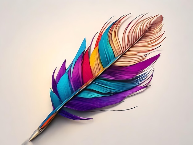 Quill feather pen drawing a colorful line
