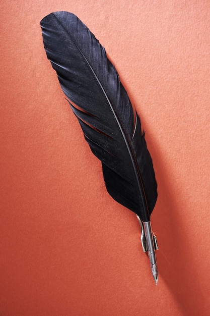 Quill pen against red background