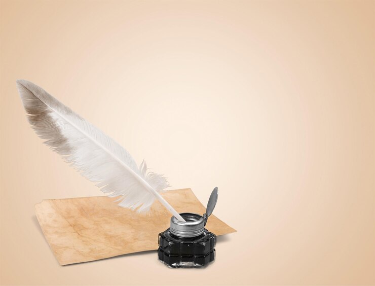 Premium Photo | Quill pen with inkwell closeup view