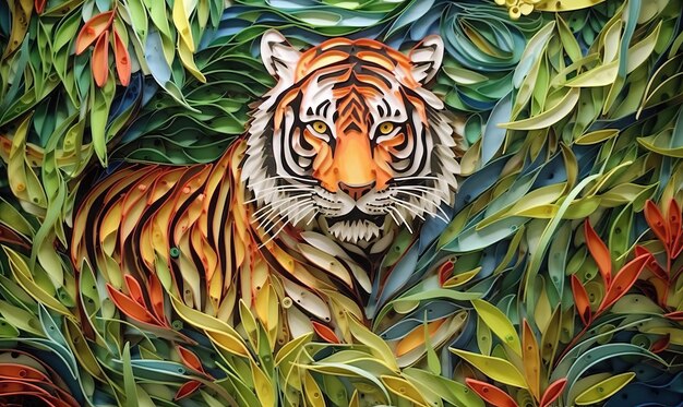 Quilled Tiger Emerges from the Jungle Created using generative AI tools