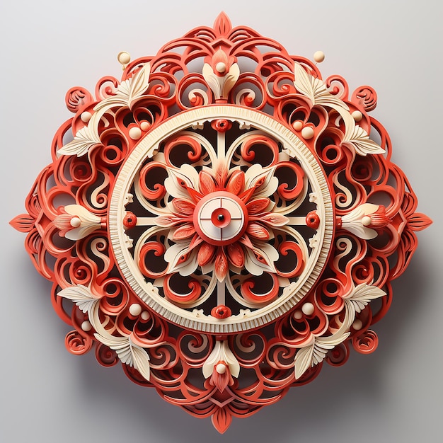 Quilling Paper Art One Chinese Red Lantern on White Background