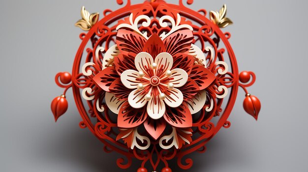 Quilling Paper Art One Chinese Red Lantern on White Background