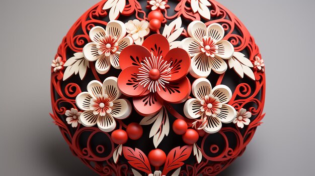 Quilling Paper Art One Chinese Red Lantern on White Background