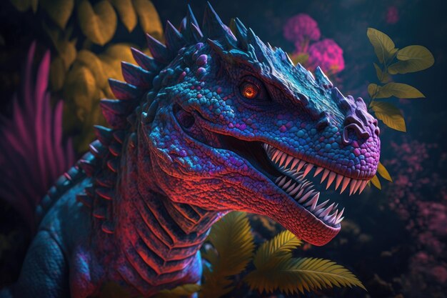 Quilmesaurus Colorful Dangerous Dinosaur in Lush Prehistoric Nature by Generative AI