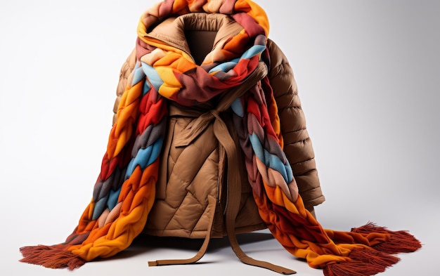 사진 색 바탕 에 트 된 다운 켓 코트 와 겨울 스카프