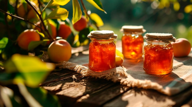 Quince jam in een pot Selectieve focus