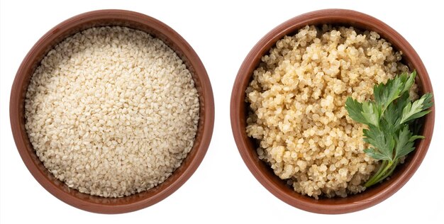 Quinoa in bowl isolated on white