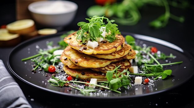 Quinoa Pancakes with Potatoes and Vegetable Salad