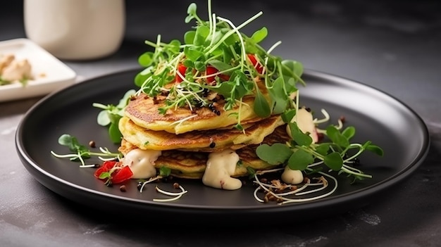 Quinoa Pancakes with Sour Cream on a Plate