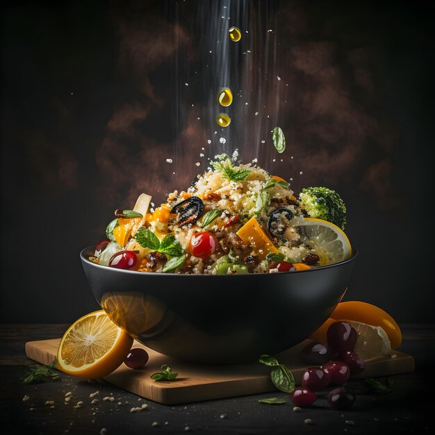 quinoa salad vegetarian food photos. Vibrant colors, textures of this healthy superfood, fresh green