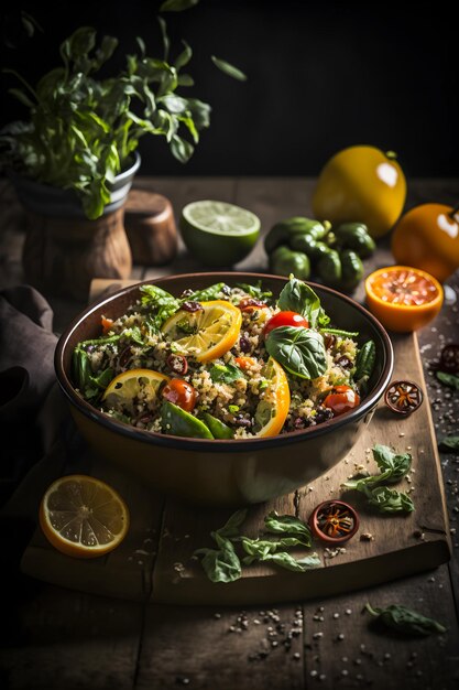 quinoa salad vegetarian food photos. Vibrant colors, textures of this healthy superfood, fresh green