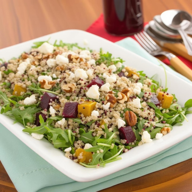 Quinoa salad with arugula beetroot and walnuts