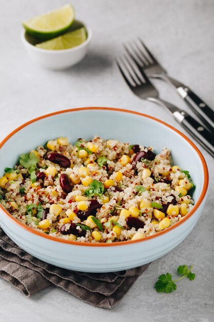 Quinoa salad with sweet corn black beans and cilantro Lime dressing