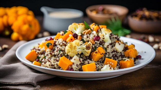 Quinoa-salade met geroosterde bloemkool-butternut squash Vegan-salade AI Generative