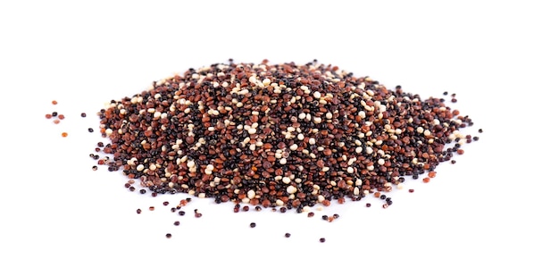 Quinoa seeds isolated on white background Mix of white red and black quinoa