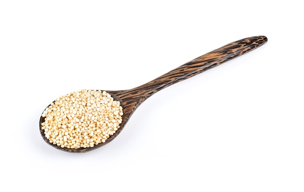 Quinoa seeds in wooden spoon