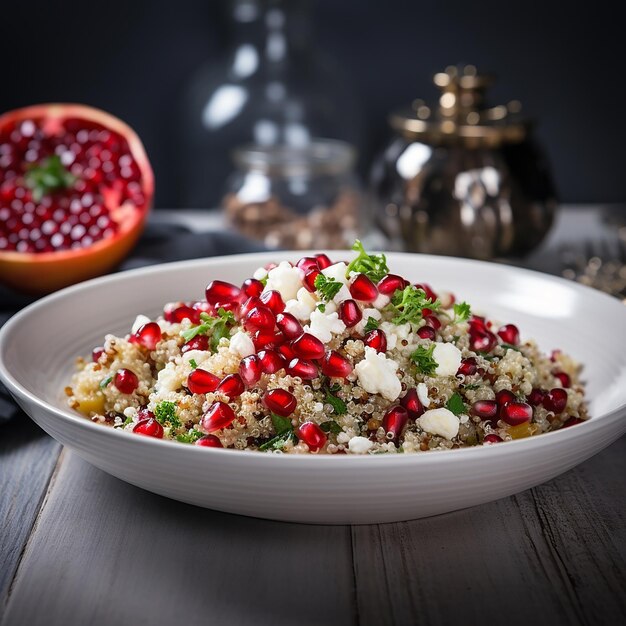 Foto quinoa con feta e melograno su un piatto